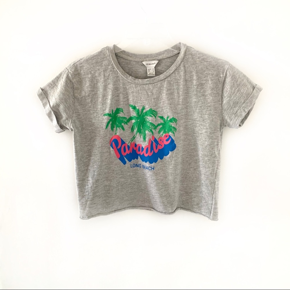 Primark Paradise Long Beach Cropped Grey T-Shirt